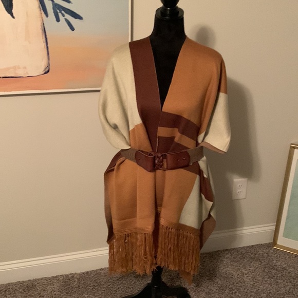Frye women's patchwork striped poncho wrap - Picture 4 of 7